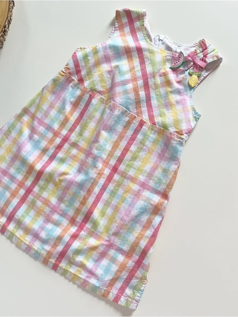 Vintage 2005 Gymboree Pastel Plaid Fruit Sleeveless Dress | Size 4